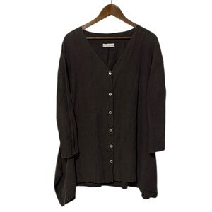 Bryn Walker Oversized Button Tunic 100% Linen Dark Gray Lagenlook Boho Neutral